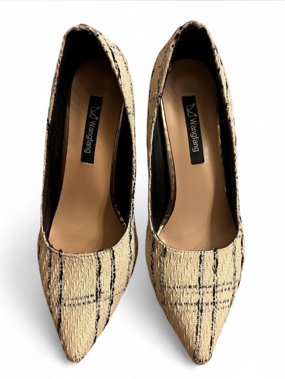 Women's Cream Plaid Pointed-Toe Pumps